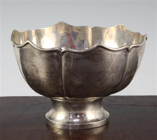 An early 20th century Chinese silver circular rose bowl, 10.5 oz.